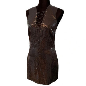 Sheri Bodell Black Sequin Silk Mini Dress size XS